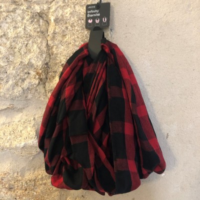 Foulard tube carreaux noir rouge T U