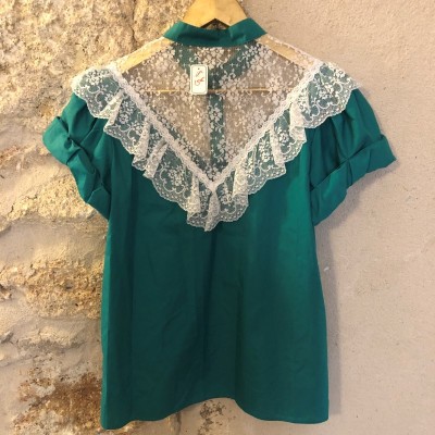 Chemisier Vintage vert dentelle...