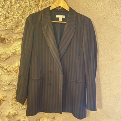 Blazer long  H&M rayé marron bleu...