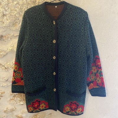 Gilet Vintage chaud motif fleurs T 42