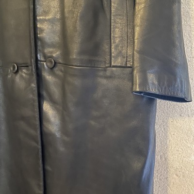 Veste longue en cuir Vintage noire T...