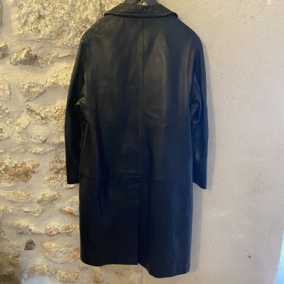 Veste longue en cuir Vintage noire T...